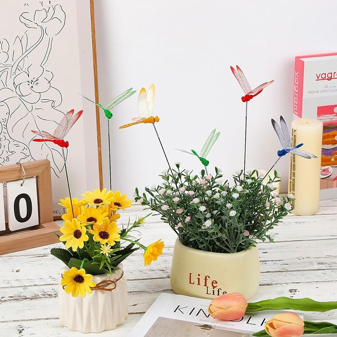 Augshy 50 Pcs Dragonfly Decoration Stakes Garden Dragonfly Artificial Ornaments for Indoor Outdoor Garden Birthday Wedding Party Decor