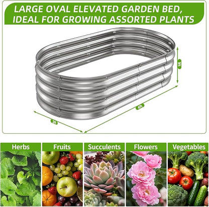 Galvanized Oval Raised Garden Bed, 4 x 2 x 1 ft 2-Pack, Metal Planter Box with Open Base. DIY Outdoor Gardening Kit for Backyard & Patio, Ideal for Vegetables, Flowers & Herbs, Silver