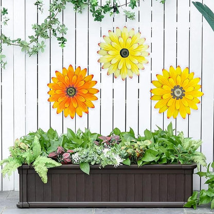 LWINGFLYER 3 Pack Metal Flower Wall Decor - 8" 3D Rustic Modern Daisy Flowers Outdoor Indoor Metal Wall Art Hanging Sculptures for Farmhouse Bathroom Kitchen Living Room Garden Patio