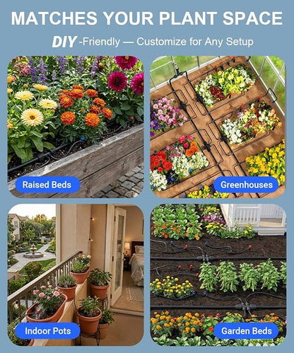 1/2" Drip Irrigation System Kit with 30 Adjustable Nozzles, PE UV-Resistant | Quick-connect, 2X Lifespan of PVC , Leak-Proof for Indoor Pots, 26FT 1/2" Main tube+ 100FT 1/4" Tube, 4 Nozzle Types