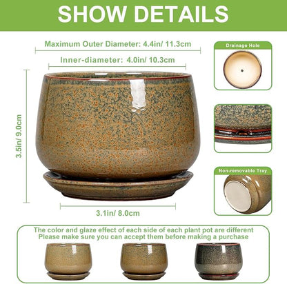 G EPGardening Ceramic Pots for Plants, 4 Inch, Speckled Brown | Succulent Pots with Drainage Hole & Saucer, Round Small Plant Pot for Indoor Plants, Home Decor, Gifts for Plant Lovers
