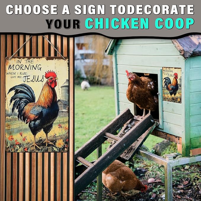 PEACHGARDEN Rooster Decor Chicken Coop Metal Sign Rooster Crowing - In The Morning When I Rise Give Me - Farmhouse Wall Art Decor for Garden Kitchen Yard Farm 8X12inch