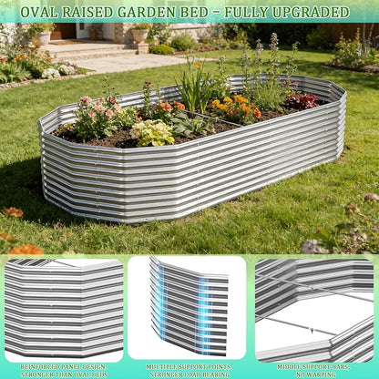 Raised Garden Bed Outdoor Upgrade Oval 2 Pack Tall 8x4FT, Galvanized Metal Garden Beds to Grow More in the Same Space, Raised Beds for Gardening Vegetables & Flowers Reinforced Design