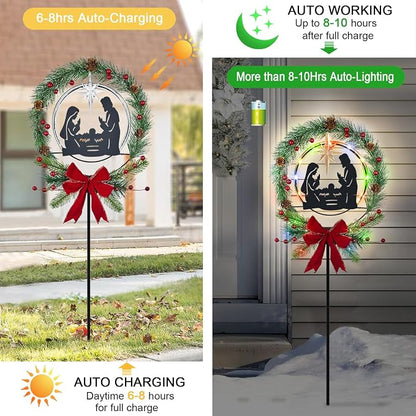 Solar Powered Nativity Scene,Hokfirm Christmas Yard Stakes Outdoor Christmas Decorations Garden Decor for Outside
