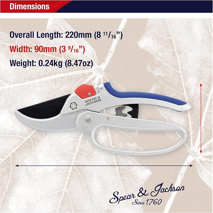Spear & Jackson Razorsharp Geared Anvil Pruning Shears, Heavy Duty Garden Clippers for Thick Branches, Non-Slip Ergonomic Handles, Durable Steel Blades