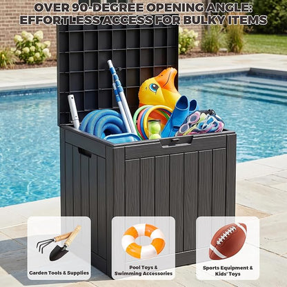 Outdoor Storage Box, 35 Gallon Waterproof Deck Box [Upgraded 3.1], Tool-Free Resin Storage for Patio Cushions, Balcony Pool Toys, Lockable Outside Side Table Ottoman, Balcony, Black