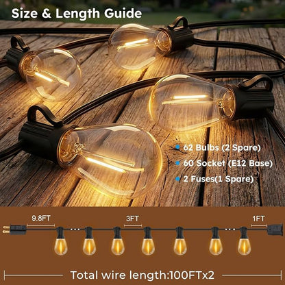 GvvooHome S11 LED Outdoor String Lights 200FT, Shatterproof & Waterproof Patio Lights with 62 Plastic Bulbs for Porch, Deck, Garden, Backyard, Balcony, 2700K Dimmable