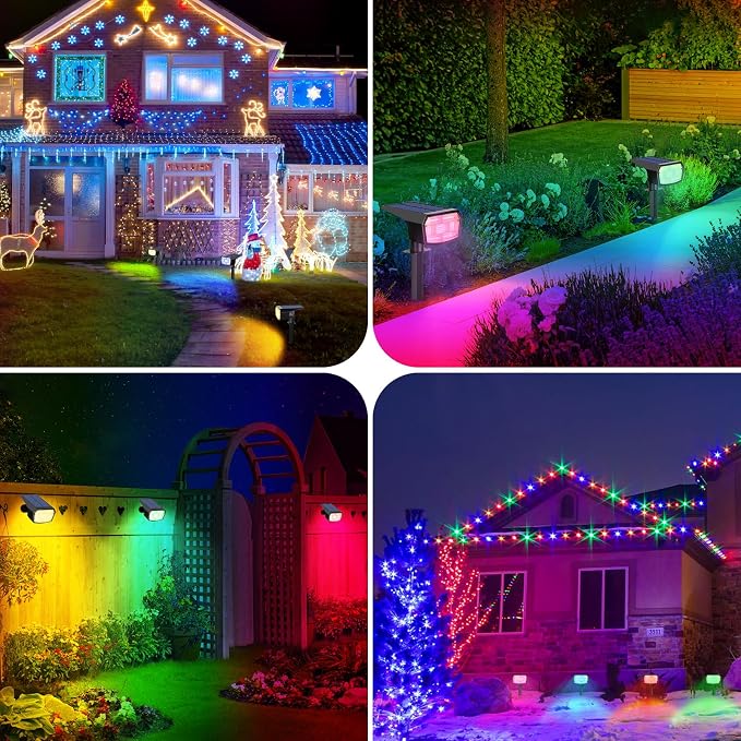 Sucolite 6-Pack Solar Spot Lights Outdoor Waterproof IP65, 9 Lighting Modes 2-in-1 Solar Landscape Spotlights for Yard, 59 LED Solar Powered Wall Lights for Garden Pathway Driveway Walkway, Multicolor