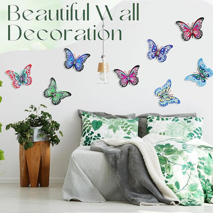 Jetec 8 Pcs Metal Butterfly Wall Decor 6.5 Inch Outdoor Butterflies Wall Art Sculpture 3D Butterfly Hanging Decoration for Spring Outside Fence Garden Yard Home Patio Balcony(Novel Style)