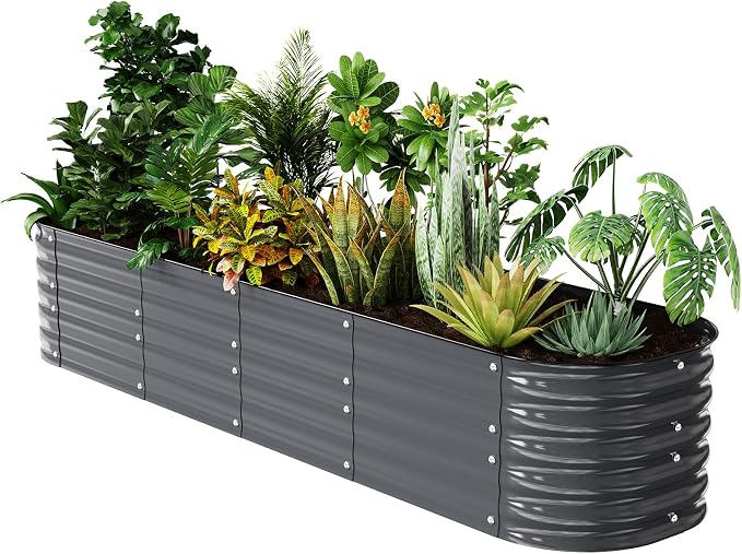 Raised Garden Bed Kit 8×2×1.4 FT Magnesium-Aluminum-Zinc Stainless Steel Metal Planter Box for Planting Outdoor Plants Vegetables (Gray)