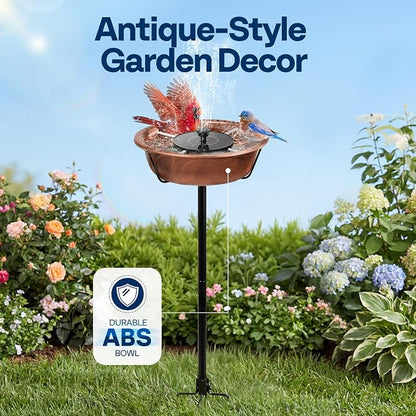 VIVOHOME Bird Bath with Solar Fountain for Outside, Weather-Resistant ABS Birdbath Bowl with Solar Powered Pump, Metal Ground Stake for Outdoor, Garden, 1.45 Gallons, Bronze