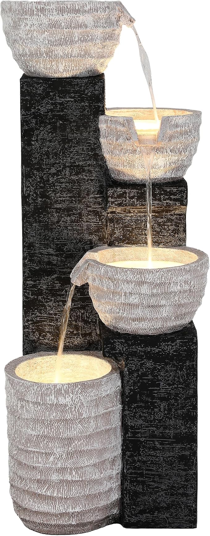 40" H Outdoor Water Fountain with LED Lights & Pump | Sand-Textured Freestanding Garden Fountain, Multilayer Cascading Polyresin Fountain for Tranquil Garden, Patio or Porch