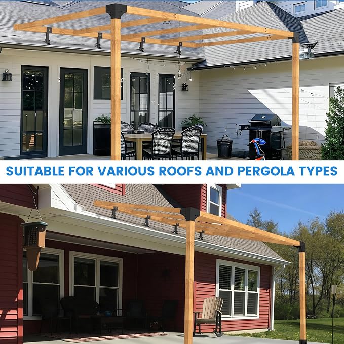 4 Pcs 4“x 4" Roof Riser Brackets Kit(ID 3.6"x3.6"), Heavy Duty Adjustable Angle Pergola Brackets of 0 to 180 Degrees Pergola Kit, Black Powder-Coated Fit 4x4,4x6 Lumber for Patio Gazebos/Pergolas