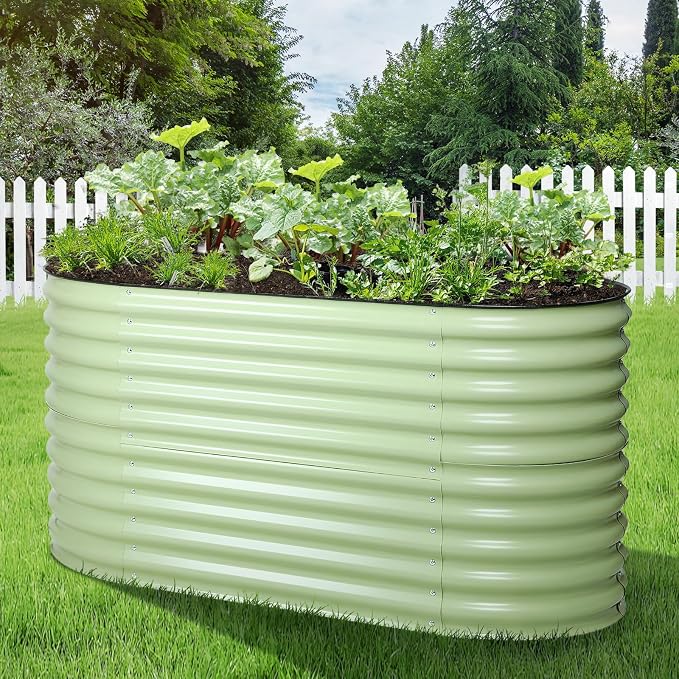 Aoodor 2-in-1 Modular Aluzinc Metal Raised Garden Bed, 63" L x 32" W x 32" H, Outdoor Planter Box for Vegetables, Flowers, and Herbs, Olive Green