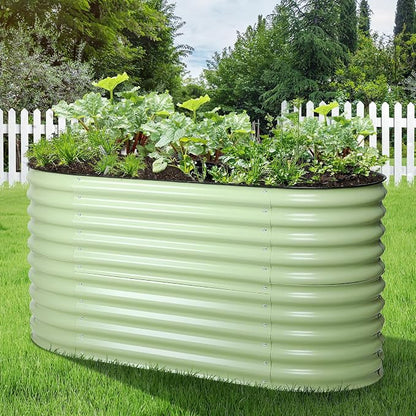 Aoodor 2-in-1 Modular Aluzinc Metal Raised Garden Bed, 63" L x 32" W x 32" H, Outdoor Planter Box for Vegetables, Flowers, and Herbs, Olive Green