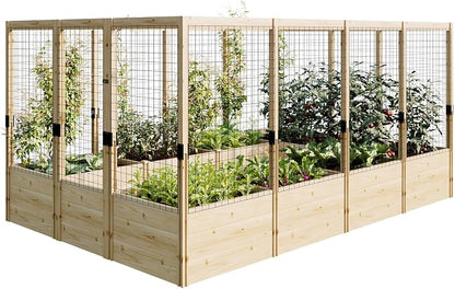 PaPaJet Wooden Raised Garden Bed for Outdoor, Deep Large Planter Box with Netting for Gardening, Vegetables, Flowers, Herbs（7.5× 11.8× 5.9FT）