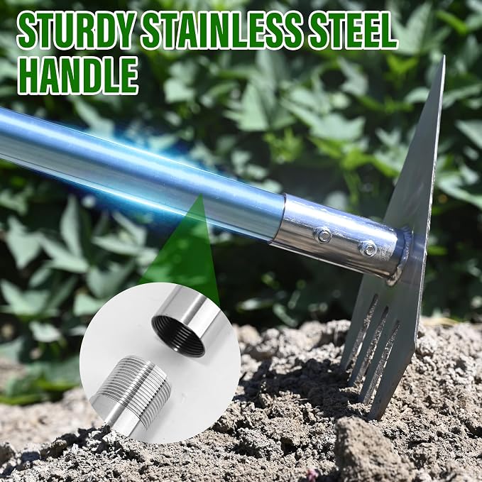 BARAYSTUS Garden Hoe Tool and Weeder, 56 Inch Ergonomic Long Handle Cultivator with Sharp Stainless Steel Blade, Heavy Duty Garden Hand Tiller for Weeding, Digging, Loosening Soil,Removing Moss