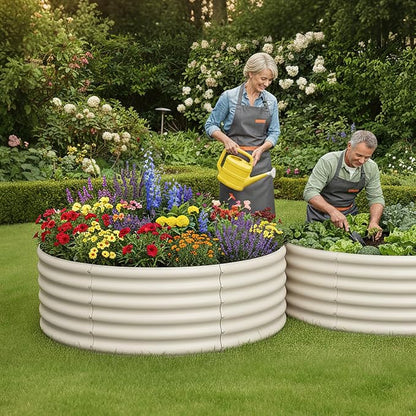 DDK Galvanized Raised Garden Bed, Round Outdoor Planter Bed, 4x4x1.5ft Metal Planter Box for Gardening and Planting,2Pack,MW