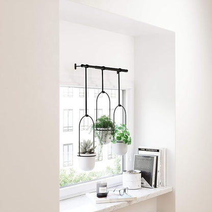 Umbra Triflora Hanging Planter for Window, Indoor Herb Garden, Set of 3, White/Black (Pack of 3)