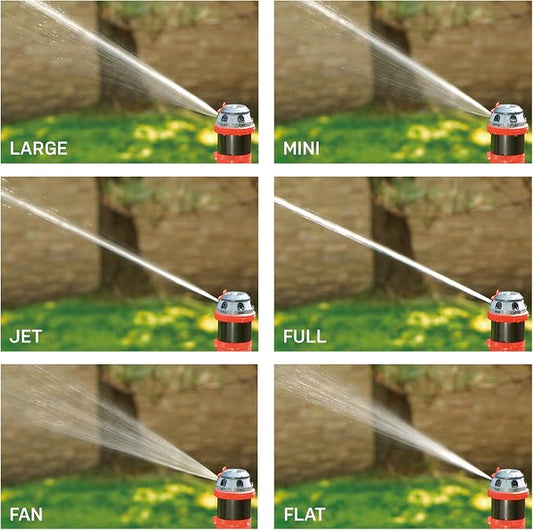 Eden 96122 Metal Base 6-Pattern Rotary Gear Drive Sprinkler | Quiet Operation, Adjustable Range, 5°- 360° Coverage, Flow-Through Design for Customized Watering, Quick Connect Starter Set Included