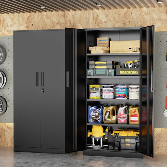 INTERGREAT Black Metal Storage Cabinet, 72" Locking Steel Cabinets with 2 Door and 4 Adjustable Shelves, Tall Metal Cabinet for Home Office, Garage, Warehouse