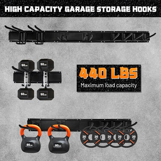 11Pcs Garage Wall Mount Tool Storage Rack - Adjustable Garden Tool Storage Hooks, Heavy Duty Utility Shed Organization Rack for Hanging Rake, Broom, Mower, Snowboard and Other Yard Tool