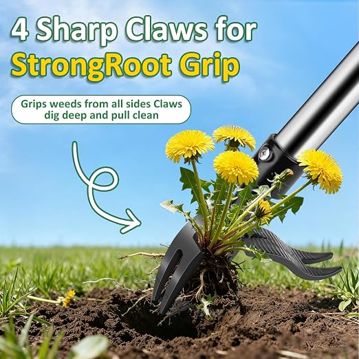 Weed Puller Tool - Adjustable Upright Weeder, 4 Claw Long-Handled Weeding Tool, No Need to Bend or Kneel to Weed Easily, Weeding Tool for Garden, Lawn, Farm and Courtyard