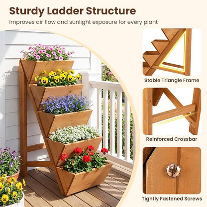 HAPPYGRILL Vertical Raised Garden Bed, Freestanding Wood Elevated Planter Box w/Legs for Growing Vegetables Flowers Herbs, Indoor Outdoor Tiered Plant Stand for Patio Yard Balcony Corner (1,5-Tier)