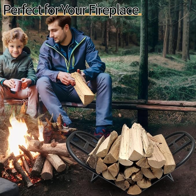 Lilybud--lily Firewood Rack Outdoor Indoor, Foldable Wood Rack Metal Firewood Holder Indoor Small Log Wood Storage Fireplace Log Holder for Firepit Stoves