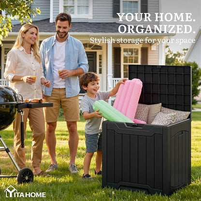 YITAHOME 31 Gallon Resin Deck Box Outdoor Storage Box and Waterproof | GardenTools, Pool Supplies, Black