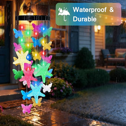 (New) Solar Wind Chimes for Outside, Butterfly Wind Chimes, Outdoor Decorative Wind Chimes with 2 Light Modes for Patio, Garden, Yard, Porch, Gifts for Mom, Grandma, Wife, Family and Friends