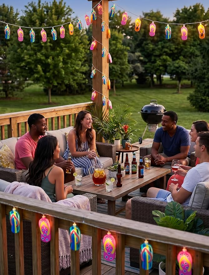 8.5Ft Summer Beach Themed Lights, 10L LED Flips Flops String Lights Plug in for Indoor and Outdoor Holiday Summer, Luau Aloha Hawaiian Tropical Party Décorations