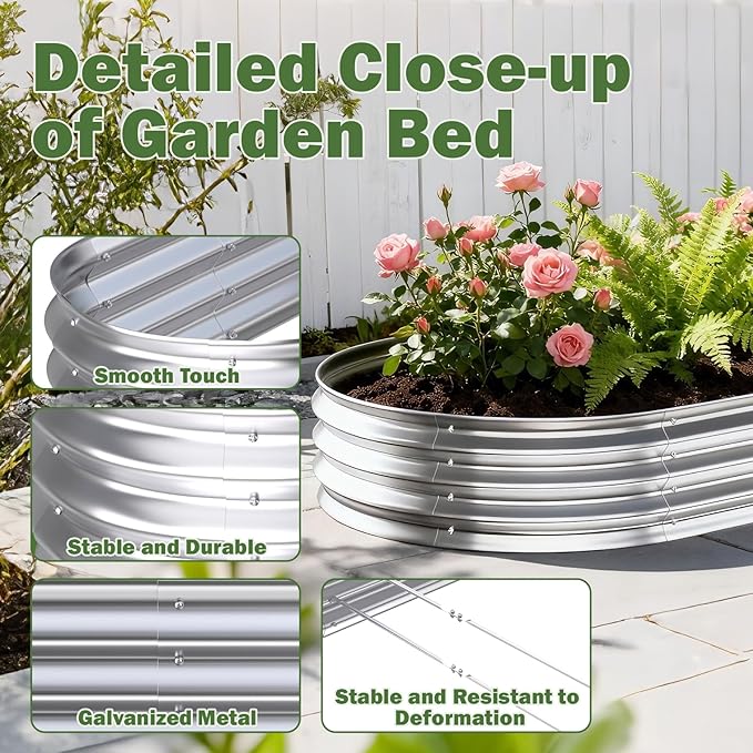 Galvanized Raised Garden Bed Outdoor, 8x2x1ft Metal Heavy Duty Planter Boxes for Gardening, Easy Assemble Small Oval Plant Container Kit for Vegetables, Flowers, Fruits, Silver, 1 Pack