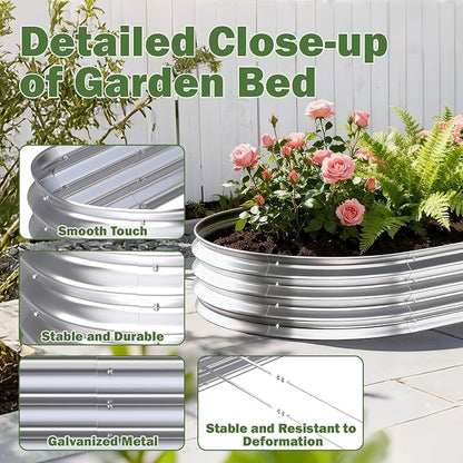 Galvanized Raised Garden Bed Outdoor, 8x2x1ft Metal Heavy Duty Planter Boxes for Gardening, Easy Assemble Small Oval Plant Container Kit for Vegetables, Flowers, Fruits, Silver, 1 Pack