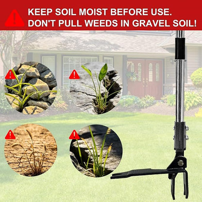 Weed Puller Tool, Heavy Duty Stand Up Weeder Tool with Long Stainless Steel Handle & 4-Claw Steel Head, Weeding Tool with Adjustable Handle, Easily Remove Weeds Without Bending, Pulling or Kneeling