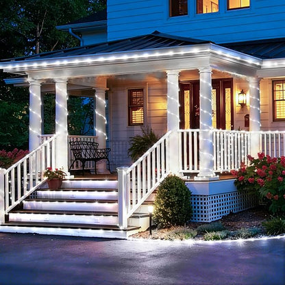 KNONEW Solar Rope Lights Outdoor 300LED 50FT Solar String Lights Outside Waterproof with Modes Clear Thin Tube for Pool Tree Patio Garden Fence Camping Yard Deck Trampoline（Cool White）