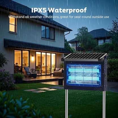 OnBeam Solar Bug Zapper Outdoor, 4500V Fly Zapper with Projector Lights | 10W Solar Panel, USB-C Charging, IPX5 Waterproof, Auto Mode, Wide Coverage, Mosquito Zapper for Backyard, Patio, Garden