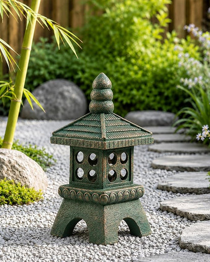 Nacome Solar Pagoda Garden Statues:15.7 inches Outdoor Weatherproof Resin Zen Decor for Landscape Balcony Patio Porch Yard Ornament(Bronze)