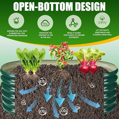 TBMLC 17" Tall Elevated Oval Metal Raised Garden Bed - 4ft x 2ft in Size and 0.8MM Thick Durable Planter Bed/Box for Vegetables Flowers Succulent at Patio/Garden Outdoor (Dark Green, 4X2X1.4 FT)