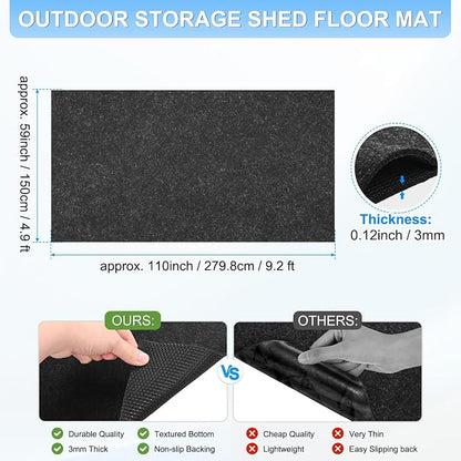 M METERXITY 3 mm Thickened Outdoor Storage Shed Mat, 4.9x9.2 ft Waterproof Shed Flooring Mat for Patio Furniture Floor Protecting from Wear/Liquid/Dust/Oil, Non-Slip Felt Rubber Rug Pad [Grey]