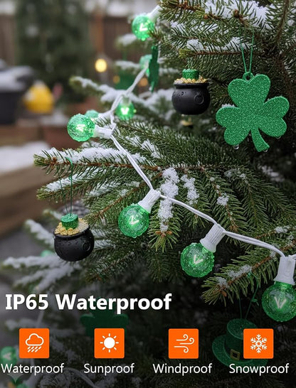 G40 Green St. Patrick’s Day Globe String Lights, 25Ft Outdoor St. Patrick’s Day Decorations Lights with 27 Green Incandescent Bulbs, Hanging Patio Lights Waterproof for Christmas Wedding Party Garden