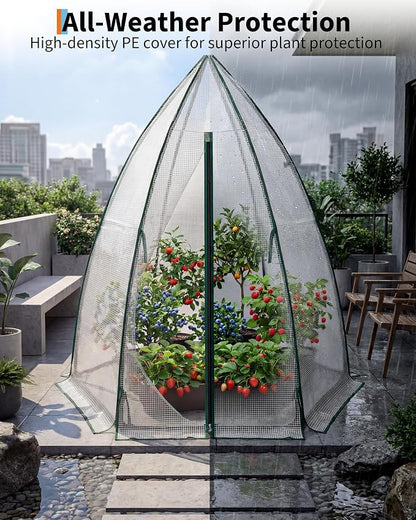 Greenhouse for Outsides, 54”x 54”x 71” Heavy Duty Green House Tent with Durable PE Cover, Garden Plant Protector with Zippered Door Mesh Window for Vegetables Flowers Fruits Herbs, Transparent