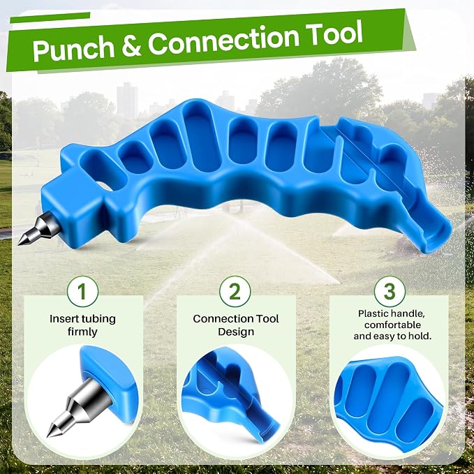 Feekoon Drip Irrigation Punch Tool & 2 in 1 Drip System Punch Tool with 115 Irrigation Plugs, for 1/4'' Fitting Emitter Insertion. for Outdoor Garden Home Gardening Landscaping Lawn Pipe System Hose