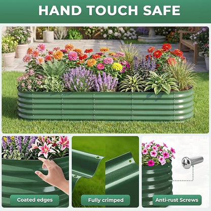 Galvanized Raised Garden Bed, 8x2x1.5ft Oval Metal Planter Raised beds with Gloves, Support Rod, Rust-Resistant Deep Root Planters for Outdoor Vegetables, Flowers, Herb-Forest Green