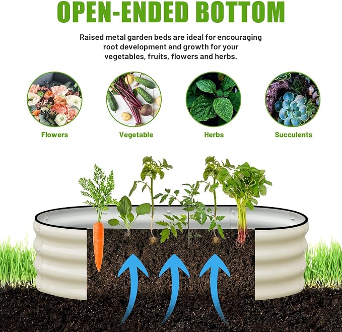 SnugNiture Galvanized Raised Garden Bed Outdoor, 4 Pcs 4x2x1ft Oval Metal Planter Box for Planting Plants Vegetables, White