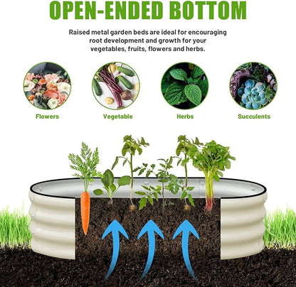 SnugNiture Galvanized Raised Garden Bed Outdoor, 4 Pcs 4x2x1ft Oval Metal Planter Box for Planting Plants Vegetables, White