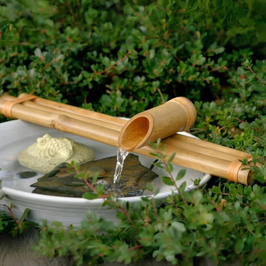 Bamboo Accents 18" Three-Arm Zen Bamboo Fountain Kit with Pump – Large Split-Resistant Bamboo Water Feature for Bowls, Basins, Ponds & Backyard Gardens (Container Not Included)