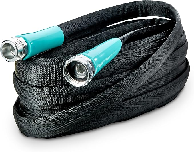 Lightweight Garden Hose 700008 (25 ft x ⅝ in), Portable Hose for Car Washing & Home Cleaning, Kink-Free, Built with Ballistic Nylon with Aluminum Couplings & Swivel Grips, by New England Garden Tools