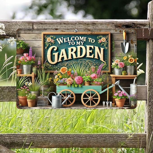 Gardening Gifts Gardening Signs" Welcome To My Garden" Mental Sign Decor for Greenhouse Backyard Vintage Garden Wall Art for Living Room Bedroom Yard Cottage Outdoor Decor, 8x12inch