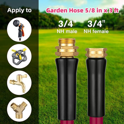WELLUCK Short Garden Hose 3ft Heavy Duty Durable Anti Kink Flexible 5/8 in Water Leader Hose for Drinking Water Safe BPA Free, All-weather Lightweight Water Hose for Garden RV Camper Marine